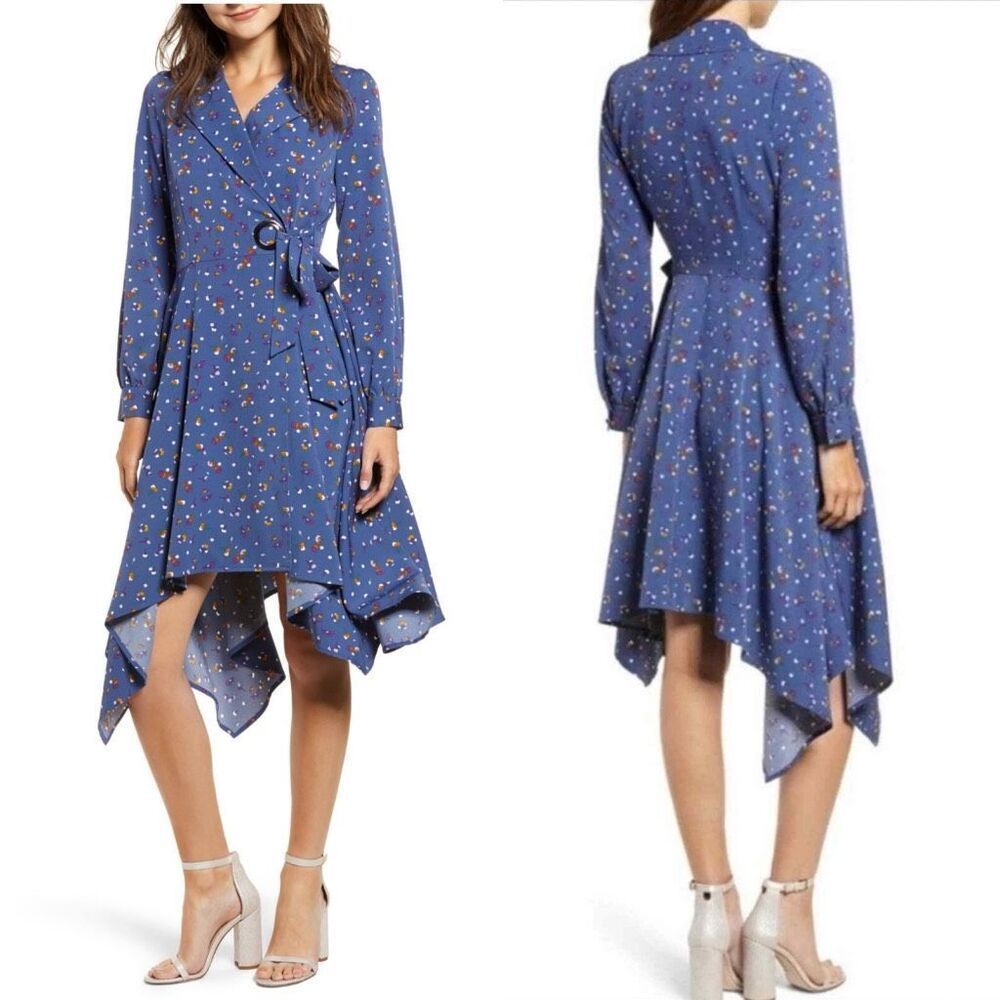 Chriselle Lim Collection Wren Floral Print Trench Dress Dusty Blue Floral $110 M